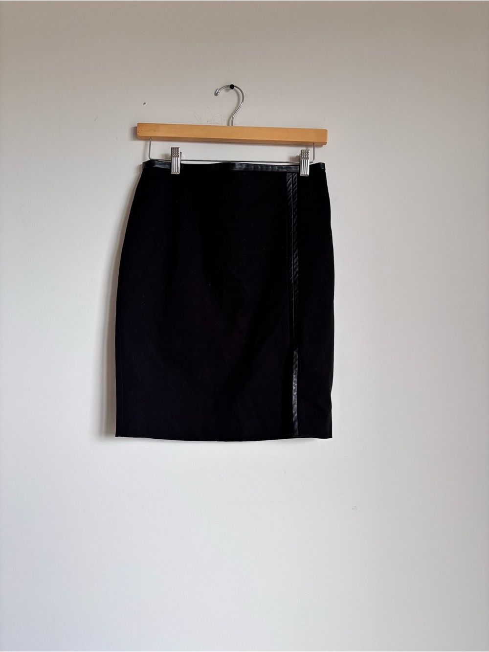 ecru Black Mini Skirt with Leather Trim